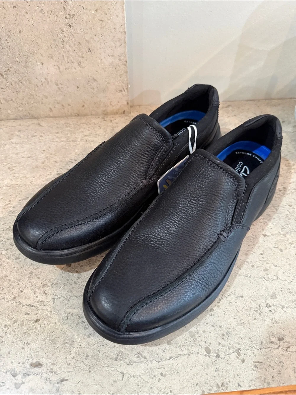 Clarks Men’s Black Leather Slip-On Loafers